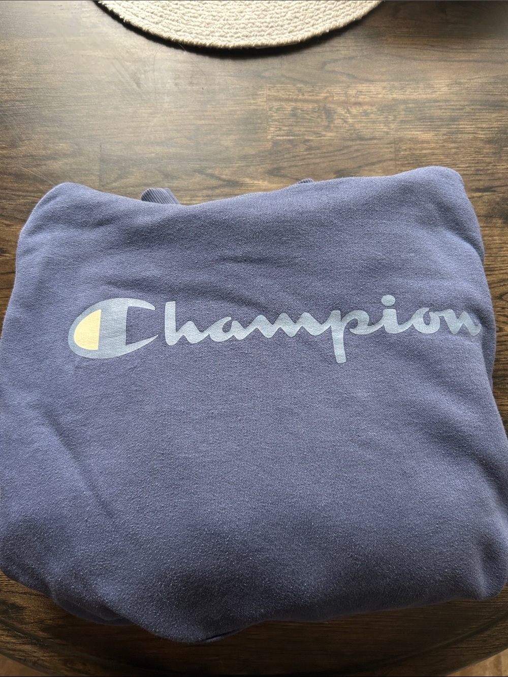 Champion Navy Blue Pullover Hoodie with Light Blue & Silver Logo